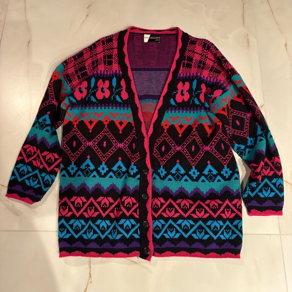 Pink and Blue Geometric Cardigan
